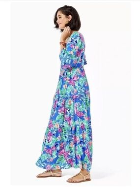 chinese dress ladies Lilly Pulitzer Women's Malone Maxi Dress, Las Olas Aqua Strong Current Sea  at Amazon Women's Clothing store